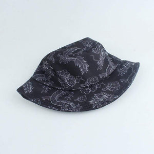 Planet Gates Harajuku Punk Black Fisherman Hat Panama Bob Casquette Dragon Print Bucket Hats For Women Men Hip Hop Cap Gorro