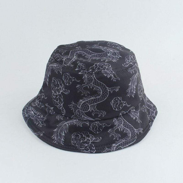 Planet Gates Harajuku Punk Black Fisherman Hat Panama Bob Casquette Dragon Print Bucket Hats For Women Men Hip Hop Cap Gorro
