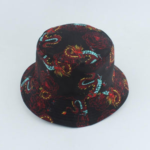Planet Gates Harajuku Punk Black Fisherman Hat Panama Bob Casquette Dragon Print Bucket Hats For Women Men Hip Hop Cap Gorro