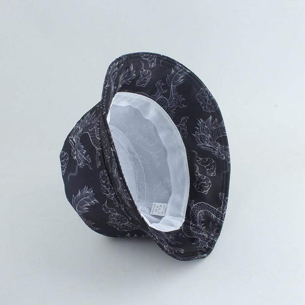 Planet Gates Harajuku Punk Black Fisherman Hat Panama Bob Casquette Dragon Print Bucket Hats For Women Men Hip Hop Cap Gorro