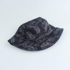 Planet Gates Harajuku Punk Black Fisherman Hat Panama Bob Casquette Dragon Print Bucket Hats For Women Men Hip Hop Cap Gorro