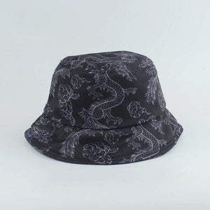 Planet Gates Harajuku Punk Black Fisherman Hat Panama Bob Casquette Dragon Print Bucket Hats For Women Men Hip Hop Cap Gorro