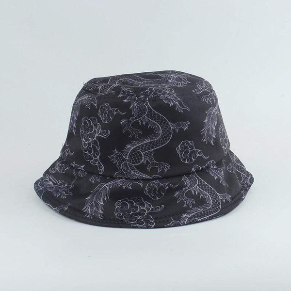 Planet Gates Harajuku Punk Black Fisherman Hat Panama Bob Casquette Dragon Print Bucket Hats For Women Men Hip Hop Cap Gorro