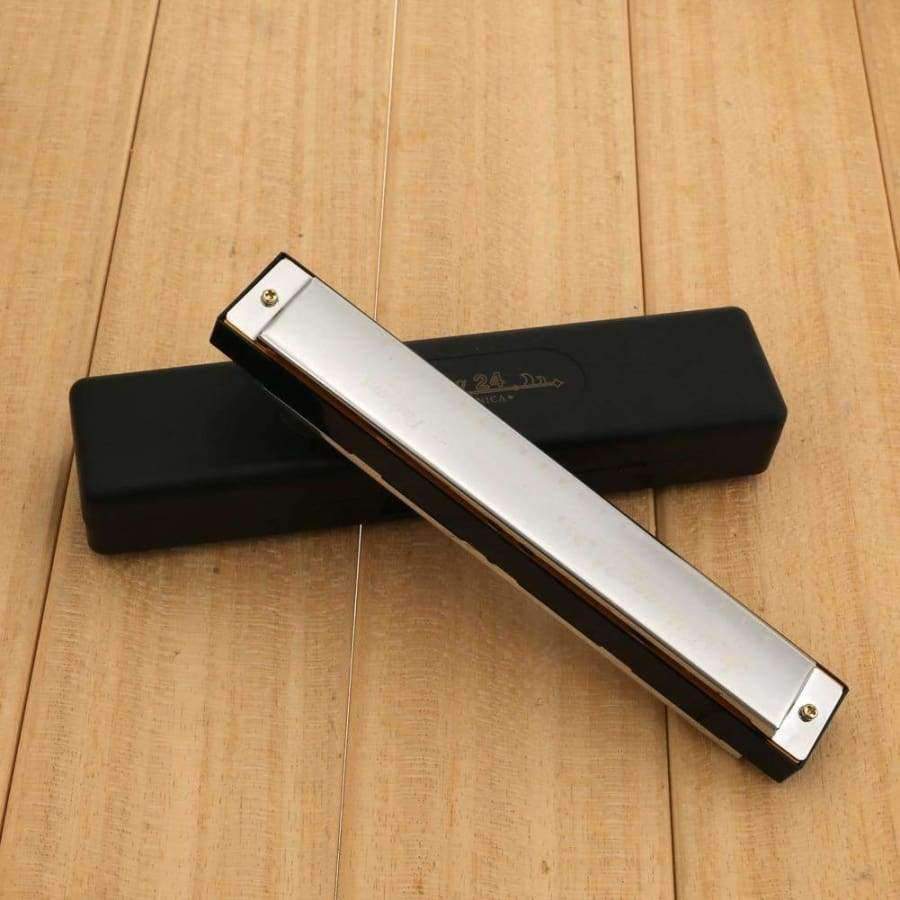 Planet Gates Harmonica Metal 24 Holes With 48 Tones Tremolo Harmonica C Key Octave-tuned Mouth Organ with Case For Harmonica Beginner