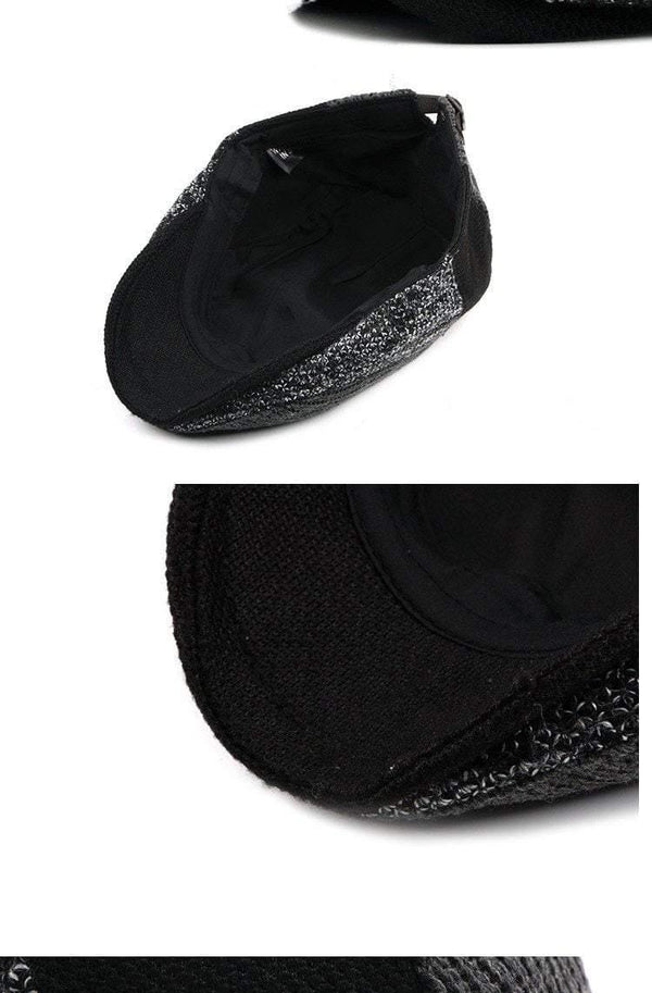 Planet Gates Hat Men Patchwork Wool Knitted Hat, Cabbie Flat Caps Men Solid Color Cabbie Boina Flat