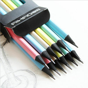Planet Gates HB/2B Standard Colors Pencils (with eraser), Triangular pen holder, Black wood, Writing or drawing
