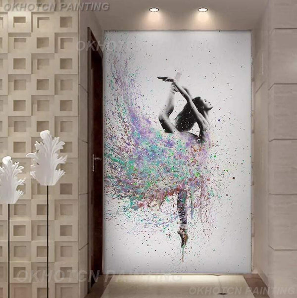 HD Printed 1 Piece Elegant Dancing Ballerina Oil Painting Abstract Ballet Girl Wall Painting Multi Choices Large Canvas