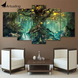 Planet Gates HD Printed 5 Piece Canvas Art Enchanted Tree Scenery Painting Wall Pictures for Living Room Home Decor NY-7632B