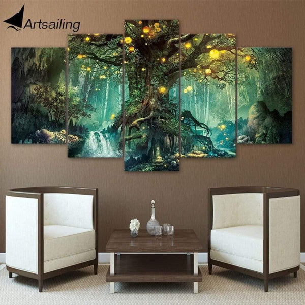 Planet Gates HD Printed 5 Piece Canvas Art Enchanted Tree Scenery Painting Wall Pictures for Living Room Home Decor NY-7632B