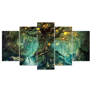 Planet Gates HD Printed 5 Piece Canvas Art Enchanted Tree Scenery Painting Wall Pictures for Living Room Home Decor NY-7632B