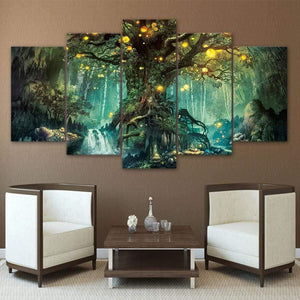 Planet Gates HD Printed 5 Piece Canvas Art Enchanted Tree Scenery Painting Wall Pictures for Living Room Home Decor NY-7632B