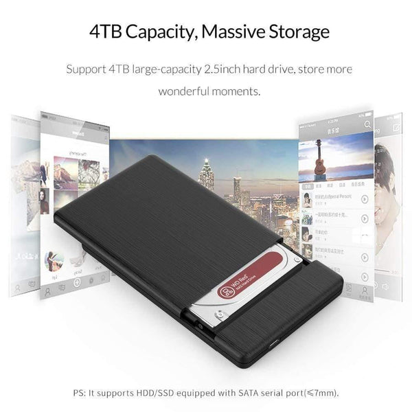 Planet Gates HDD Case 2.5 inch SATA to USB3.1 Gen2 Type-C/ USB3.0 SSD Adapter for 7mm USB C Hard Disk Drive Box External HDD Enclosure