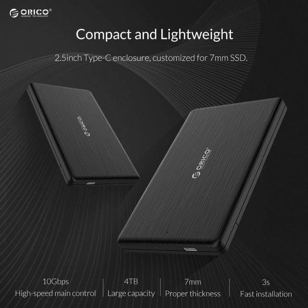 Planet Gates HDD Case 2.5 inch SATA to USB3.1 Gen2 Type-C/ USB3.0 SSD Adapter for 7mm USB C Hard Disk Drive Box External HDD Enclosure