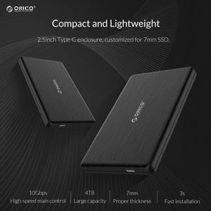 Planet Gates HDD Case 2.5 inch SATA to USB3.1 Gen2 Type-C/ USB3.0 SSD Adapter for 7mm USB C Hard Disk Drive Box External HDD Enclosure