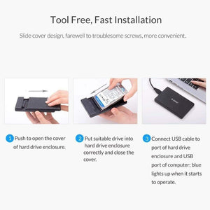 Planet Gates HDD Case 2.5 inch SATA to USB3.1 Gen2 Type-C/ USB3.0 SSD Adapter for 7mm USB C Hard Disk Drive Box External HDD Enclosure