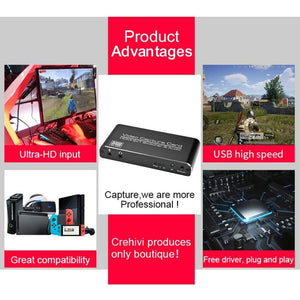 Planet Gates HDMI-compatible to USB3.0 Video Capture Card 4K 60Hz 2x1 Dongle Lightweight Game Playing Elements Set for Game Streaming Live