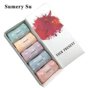 Planet Gates HE with Gift Box / One Size Flower Socks Women Cute Cotton Casual Happy Short Ankle Socks Female Ladies Girl European Style 5 Pairs /Lot