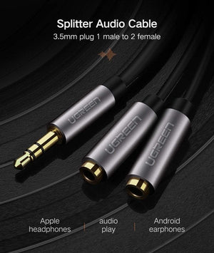 Planet Gates Headphone Splitter, 3.5mm Audio Stereo Y Splitter Extension Cable Male to Female Dual Headphone Jack Adapter for Earphone