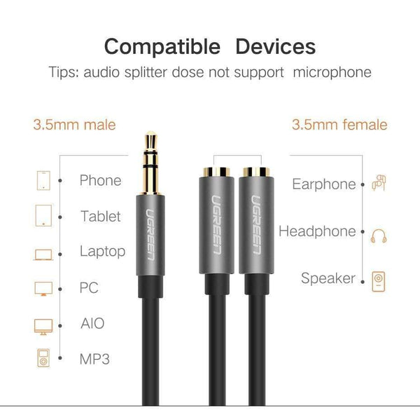 Planet Gates Headphone Splitter, 3.5mm Audio Stereo Y Splitter Extension Cable Male to Female Dual Headphone Jack Adapter for Earphone