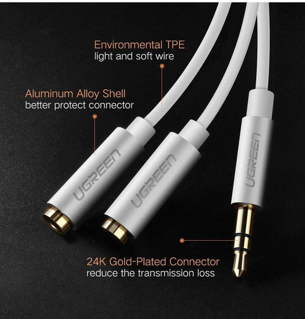 Planet Gates Headphone Splitter, 3.5mm Audio Stereo Y Splitter Extension Cable Male to Female Dual Headphone Jack Adapter for Earphone