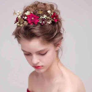 Planet Gates Headpieces Wedding Headband Red Color Simulated Pearl Flower Princess Hair Vine Headdress Pearls Wedding Hair Accessories