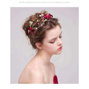 Planet Gates Headpieces Wedding Headband Red Color Simulated Pearl Flower Princess Hair Vine Headdress Pearls Wedding Hair Accessories