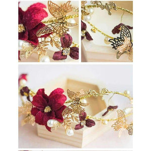 Planet Gates Headpieces Wedding Headband Red Color Simulated Pearl Flower Princess Hair Vine Headdress Pearls Wedding Hair Accessories