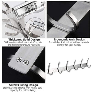 Planet Gates Heavy Duty Stainless Steel Wiredrawing Wall Mounted Hook Rack Hook Rail Coat Rack with 6 Hooks Home Storage Organization