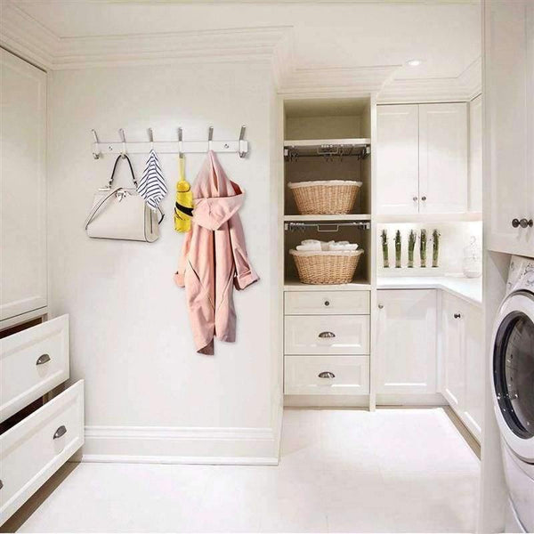 Planet Gates Heavy Duty Stainless Steel Wiredrawing Wall Mounted Hook Rack Hook Rail Coat Rack with 6 Hooks Home Storage Organization