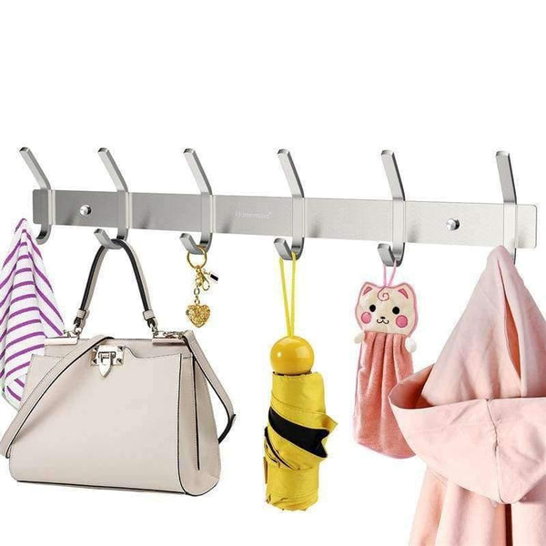 Planet Gates Heavy Duty Stainless Steel Wiredrawing Wall Mounted Hook Rack Hook Rail Coat Rack with 6 Hooks Home Storage Organization