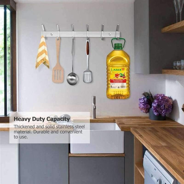 Planet Gates Heavy Duty Stainless Steel Wiredrawing Wall Mounted Hook Rack Hook Rail Coat Rack with 6 Hooks Home Storage Organization