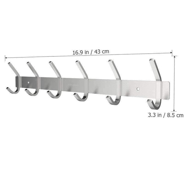 Planet Gates Heavy Duty Stainless Steel Wiredrawing Wall Mounted Hook Rack Hook Rail Coat Rack with 6 Hooks Home Storage Organization