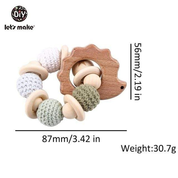 Planet Gates Hedgehog Let's Make 1PC Wooden Teether Hedgehog Crochet Beads Wood Crafts Ring Engraved Bead Baby Teether Wooden Toys For Baby Rattle