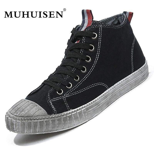 Planet Gates heise / 7 MUHUISEN 2018  Spring Autumn Men's Vulcanize Shoes  High Top Flats Comfortable breathable Mens Canvas Shoes