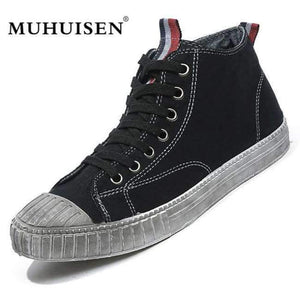 Planet Gates heise / 7 MUHUISEN 2018  Spring Autumn Men's Vulcanize Shoes  High Top Flats Comfortable breathable Mens Canvas Shoes