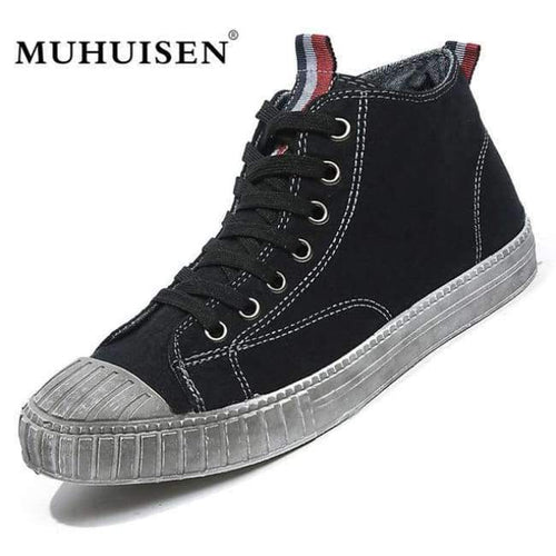 Planet Gates heise / 7 MUHUISEN 2018  Spring Autumn Men's Vulcanize Shoes  High Top Flats Comfortable breathable Mens Canvas Shoes