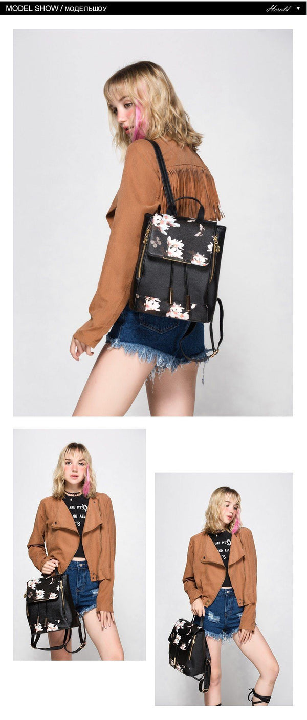 Planet Gates Herald Fashion Preppy Style School Backpack Artificial Leather Women Shoulder Bag Floral School Bag for Teens Girls