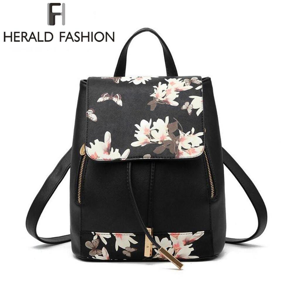 Planet Gates Herald Fashion Preppy Style School Backpack Artificial Leather Women Shoulder Bag Floral School Bag for Teens Girls