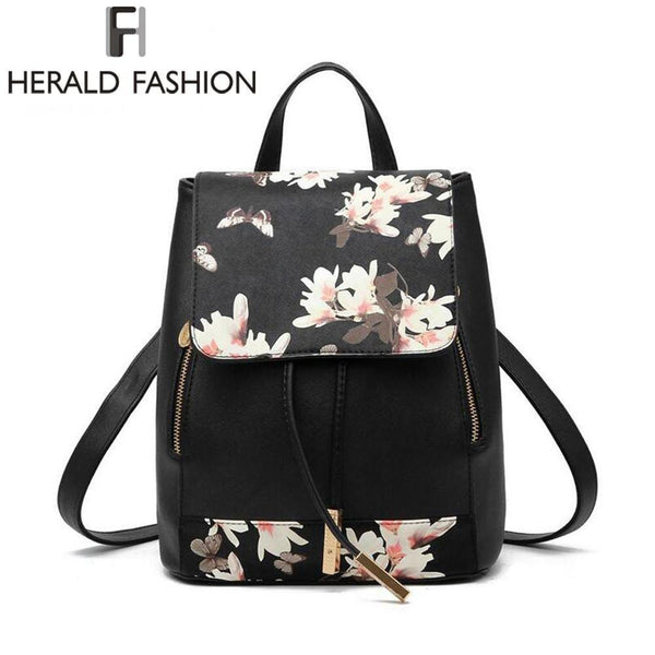 Planet Gates Herald Fashion Preppy Style School Backpack Artificial Leather Women Shoulder Bag Floral School Bag for Teens Girls