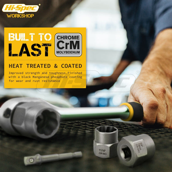 Planet Gates Hi-Spec 14pc Damaged Screw Extractor Cr-Mo Steel Bolt Nut Remover  Car Tool Kit Hand Tools Kit 6.35 -19m in Tool Box