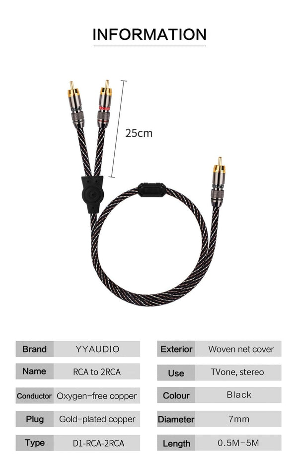 Planet Gates Hifi Rca to 2Rca Cable Male to 2 Male Audio Cable Subwoofer Y Cable Splitter Aux Cable for Speaker,DVD, TV, Amplifier,Soundbox
