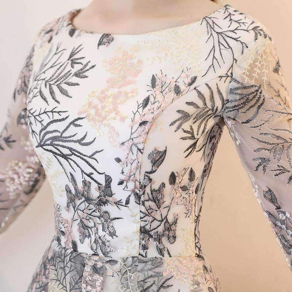 Planet Gates High Low Evening Dresses Long 2018 Elegant O-neck Half Sleeves Lace Prom Dresses For Graduation Plus Size