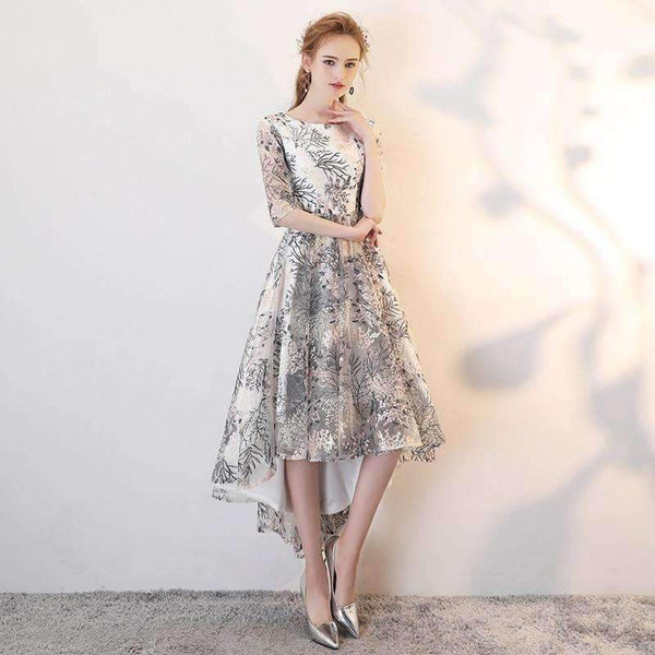 Planet Gates High Low Evening Dresses Long 2018 Elegant O-neck Half Sleeves Lace Prom Dresses For Graduation Plus Size