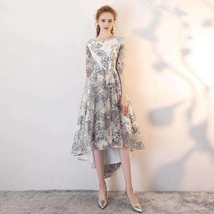 Planet Gates High Low Evening Dresses Long 2018 Elegant O-neck Half Sleeves Lace Prom Dresses For Graduation Plus Size