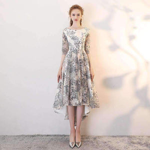 Planet Gates High Low Evening Dresses Long 2018 Elegant O-neck Half Sleeves Lace Prom Dresses For Graduation Plus Size