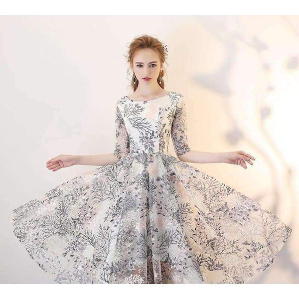 Planet Gates High Low Evening Dresses Long 2018 Elegant O-neck Half Sleeves Lace Prom Dresses For Graduation Plus Size