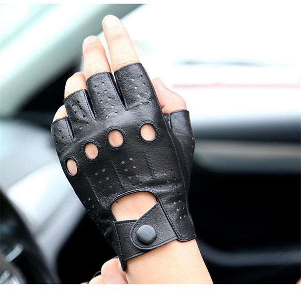 Planet Gates High-Quality Semi-Finger Genuine Leather Gloves Men'S Thin Section Driving Fingerless Sheepskin Gloves