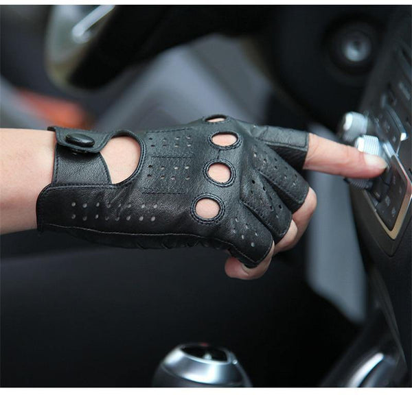 Planet Gates High-Quality Semi-Finger Genuine Leather Gloves Men'S Thin Section Driving Fingerless Sheepskin Gloves