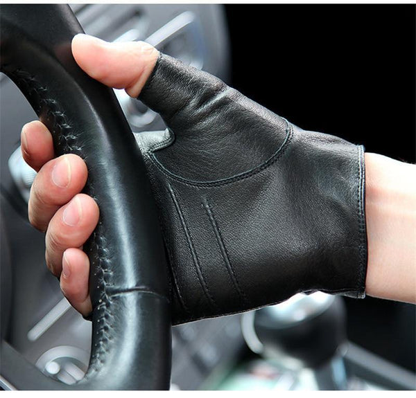 Planet Gates High-Quality Semi-Finger Genuine Leather Gloves Men'S Thin Section Driving Fingerless Sheepskin Gloves