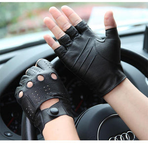 Planet Gates High-Quality Semi-Finger Genuine Leather Gloves Men'S Thin Section Driving Fingerless Sheepskin Gloves